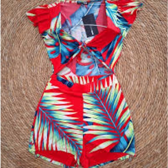 Fashion Nova Pants - Fashion Nova Tropical Red Jumpsuit